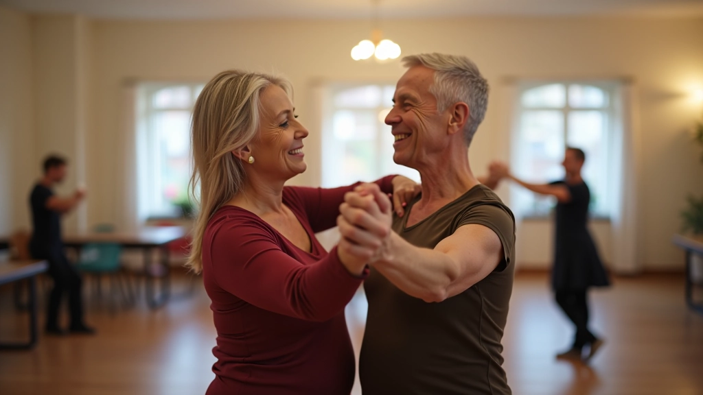 Two dancers demonstrating proper connection and frame in partner position